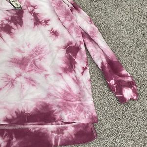 Victoria Secret Pink White and pink tie dye high neck oversized sweatshirt
